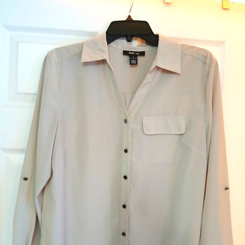 Style & Co. Blouse Long Sleeve Beige Small for office